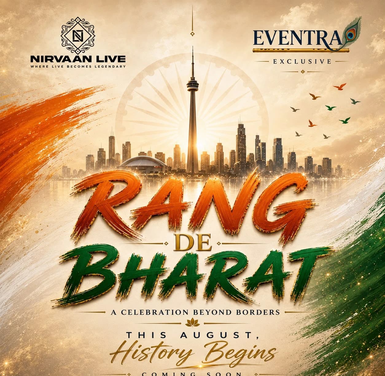 Rang De Bharat festival poster featuring Indian dance, music and Mississauga event details